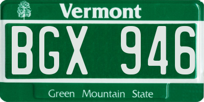 VT license plate BGX946