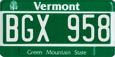 VT license plate BGX958