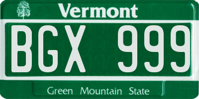 VT license plate BGX999