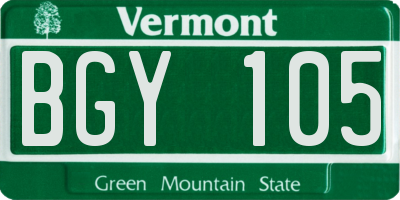 VT license plate BGY105