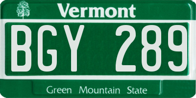 VT license plate BGY289