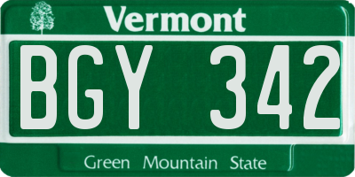 VT license plate BGY342