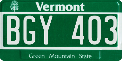 VT license plate BGY403