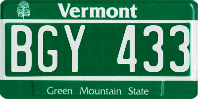 VT license plate BGY433