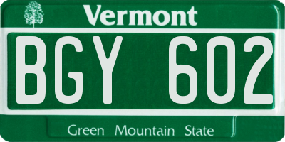 VT license plate BGY602