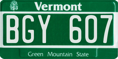 VT license plate BGY607
