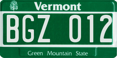 VT license plate BGZ012