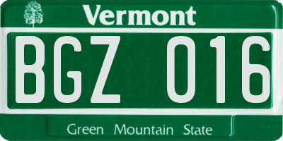 VT license plate BGZ016