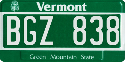 VT license plate BGZ838