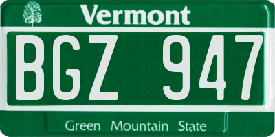 VT license plate BGZ947