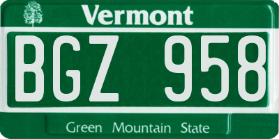 VT license plate BGZ958