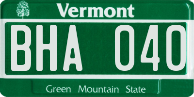 VT license plate BHA040