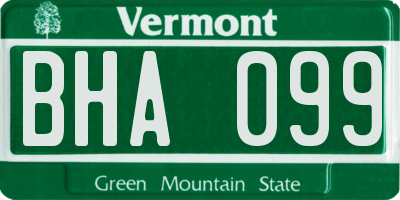 VT license plate BHA099