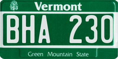VT license plate BHA230