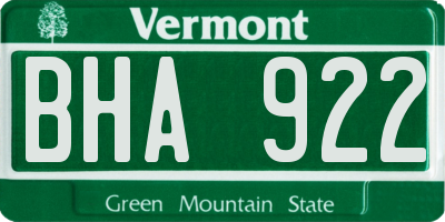 VT license plate BHA922