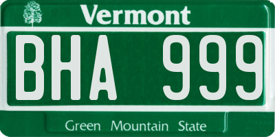 VT license plate BHA999