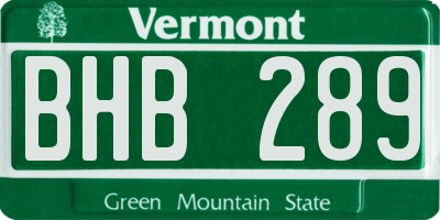 VT license plate BHB289