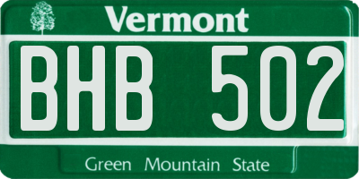 VT license plate BHB502