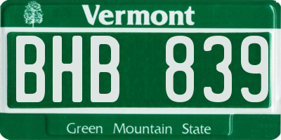VT license plate BHB839