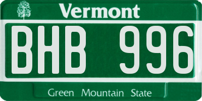 VT license plate BHB996