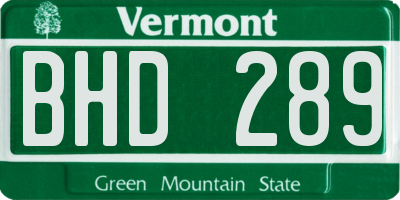 VT license plate BHD289