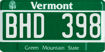 VT license plate BHD398