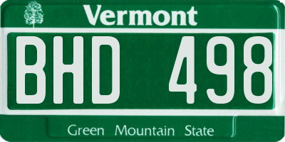 VT license plate BHD498