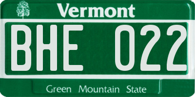 VT license plate BHE022