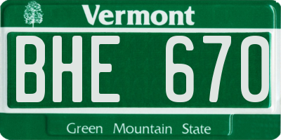 VT license plate BHE670