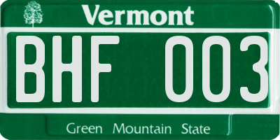 VT license plate BHF003