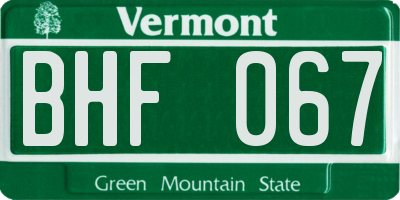 VT license plate BHF067