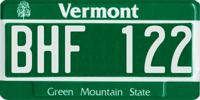 VT license plate BHF122