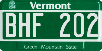 VT license plate BHF202