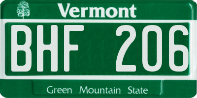 VT license plate BHF206