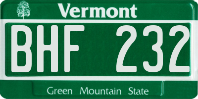 VT license plate BHF232