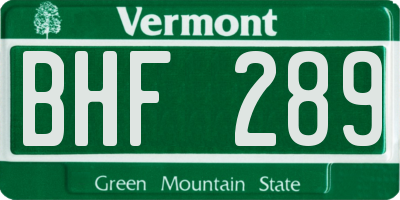 VT license plate BHF289