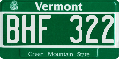 VT license plate BHF322
