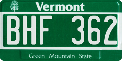 VT license plate BHF362