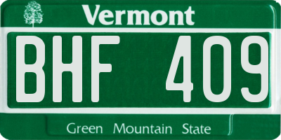 VT license plate BHF409