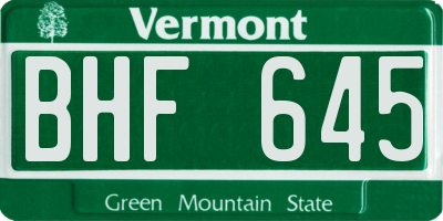 VT license plate BHF645