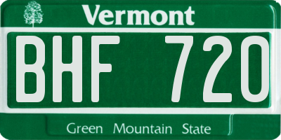 VT license plate BHF720