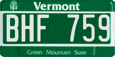 VT license plate BHF759