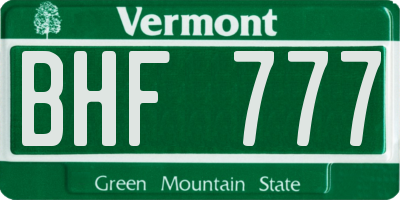 VT license plate BHF777