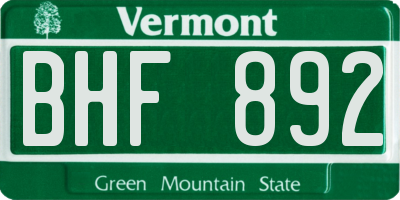 VT license plate BHF892
