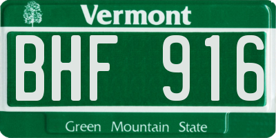 VT license plate BHF916