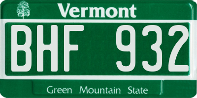 VT license plate BHF932