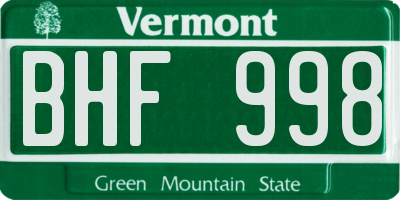 VT license plate BHF998