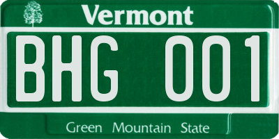 VT license plate BHG001