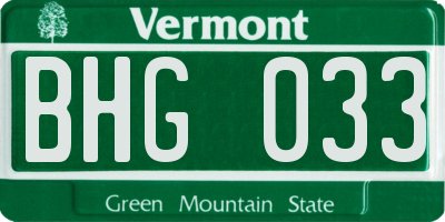 VT license plate BHG033