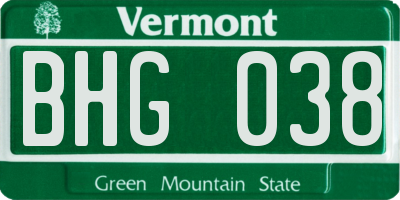 VT license plate BHG038